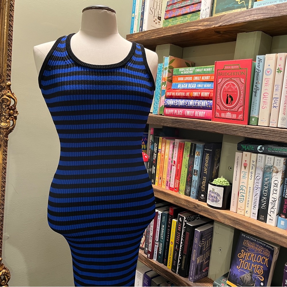 Michael Kors Black and Blue Striped Top